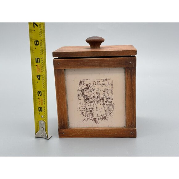 Vintage Wood Canister Set With Illustrated Panels Lift Lids Storage Containers - Picture 9 of 12